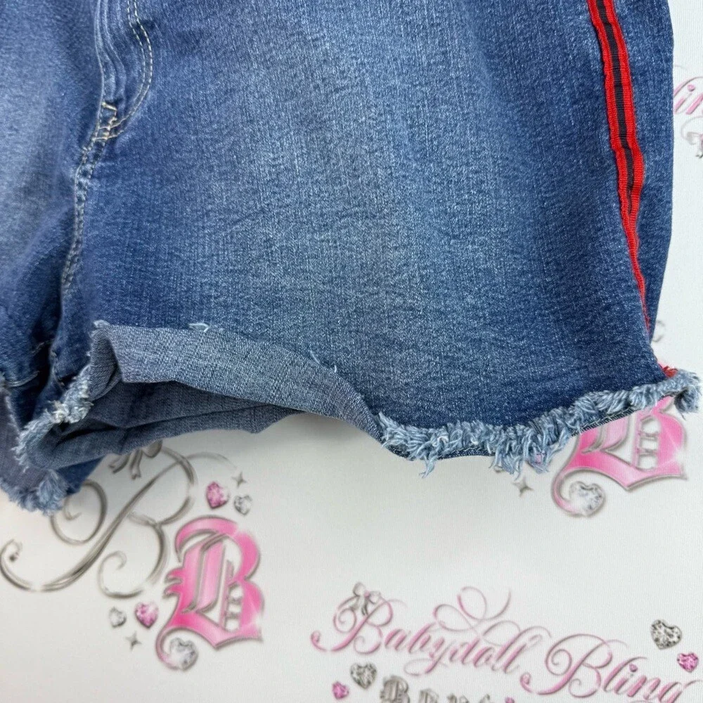 Mystyle shorts Jean stripes side Dark Blue Denim Shorts with Red Side Stripe